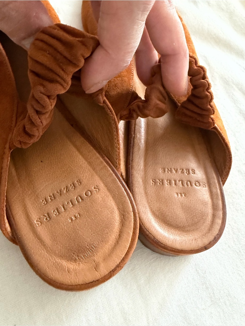 Sezane Brown Suede Peep-Toe Slingback Flat Mules Size 41 (US 10) Deep V Vamp - Picture 11 of 15